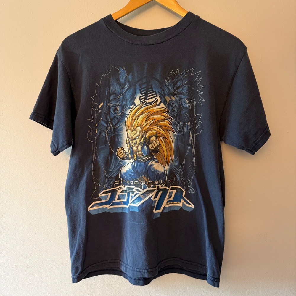 Vintage 2002 Dragon Ball Z Gotenks T-Shirt Navy Blue Anime Graphic Tee Mens S/M